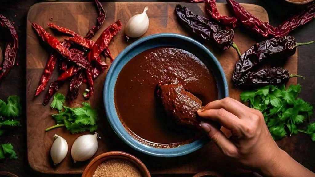 Mexican salsa with dried chiles, garlic and cilantro for the Hecho Aquí Mexican Salsas Masterclass in Puerto Vallarta