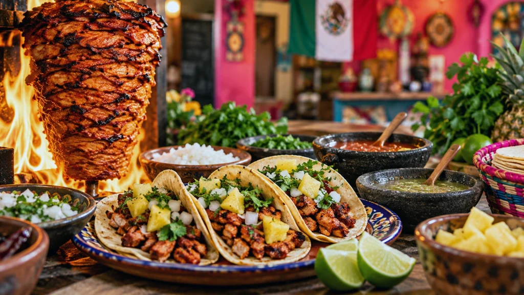 Tacos al pastor with marinated pork, pineapple, onion, cilantro and salsa at a Puerto Vallarta cooking class