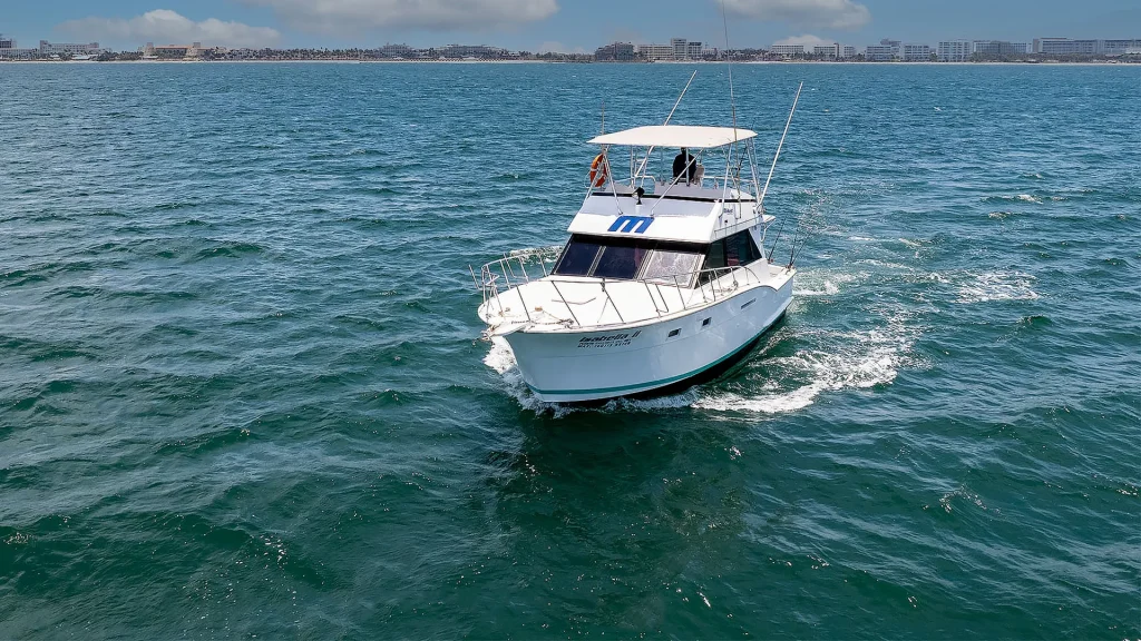 Isabella II 42-foot Hatteras private fishing charter cruising Banderas Bay near Puerto Vallarta
