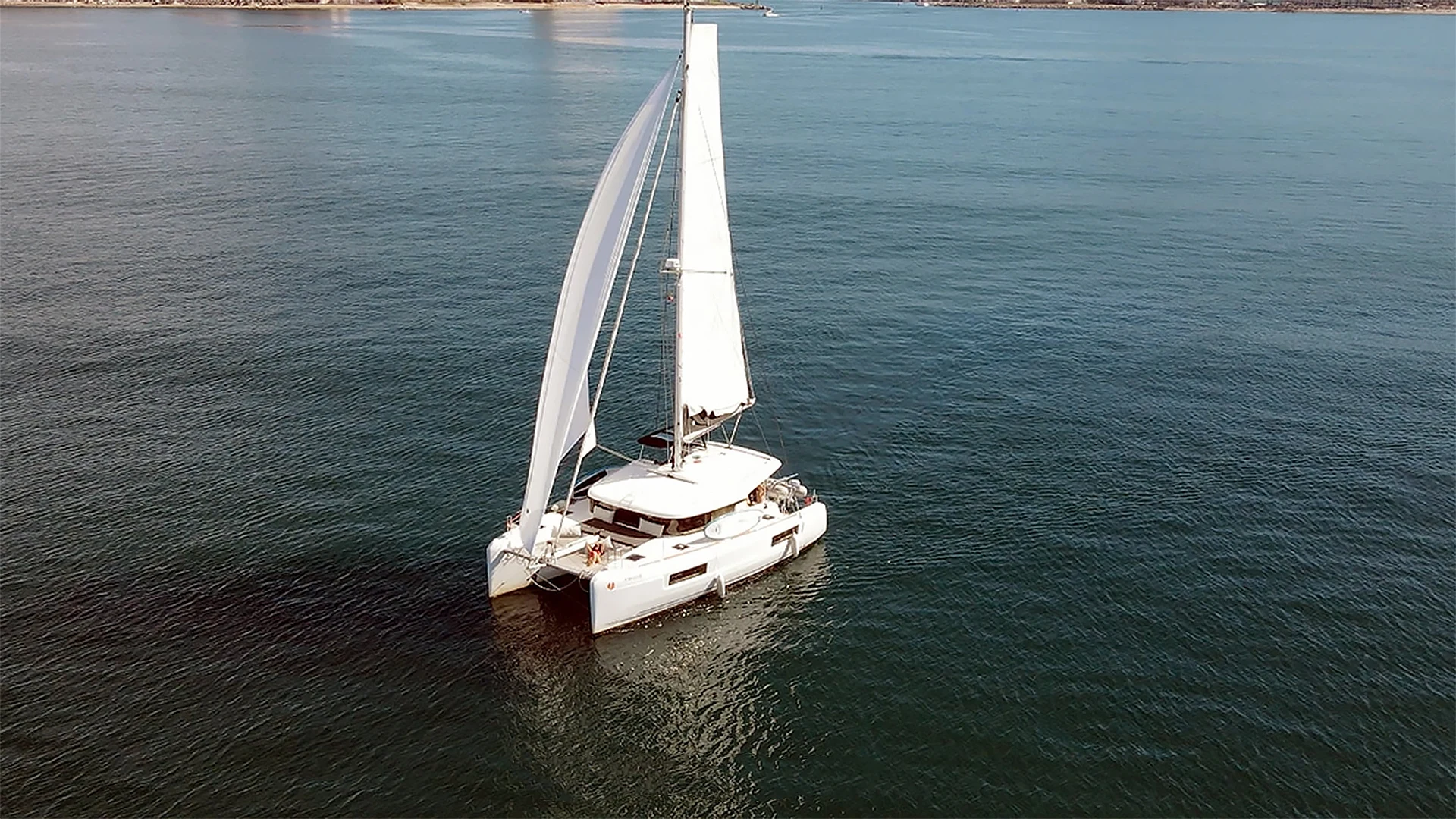 Mita 40-foot Lagoon catamaran sailing on Banderas Bay in Puerto Vallarta.