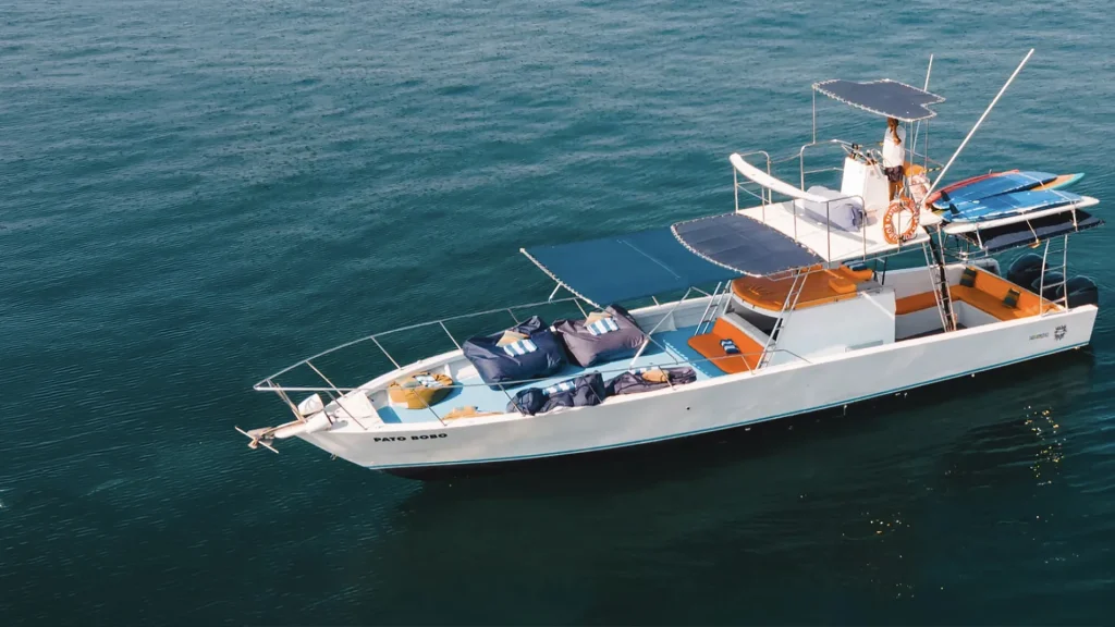 45-foot open-deck party boat charter based at Marina Vallarta in Puerto Vallarta
